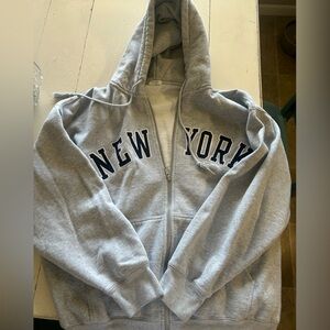 Gray 'NEW YORK' Zip-Up Hoodie